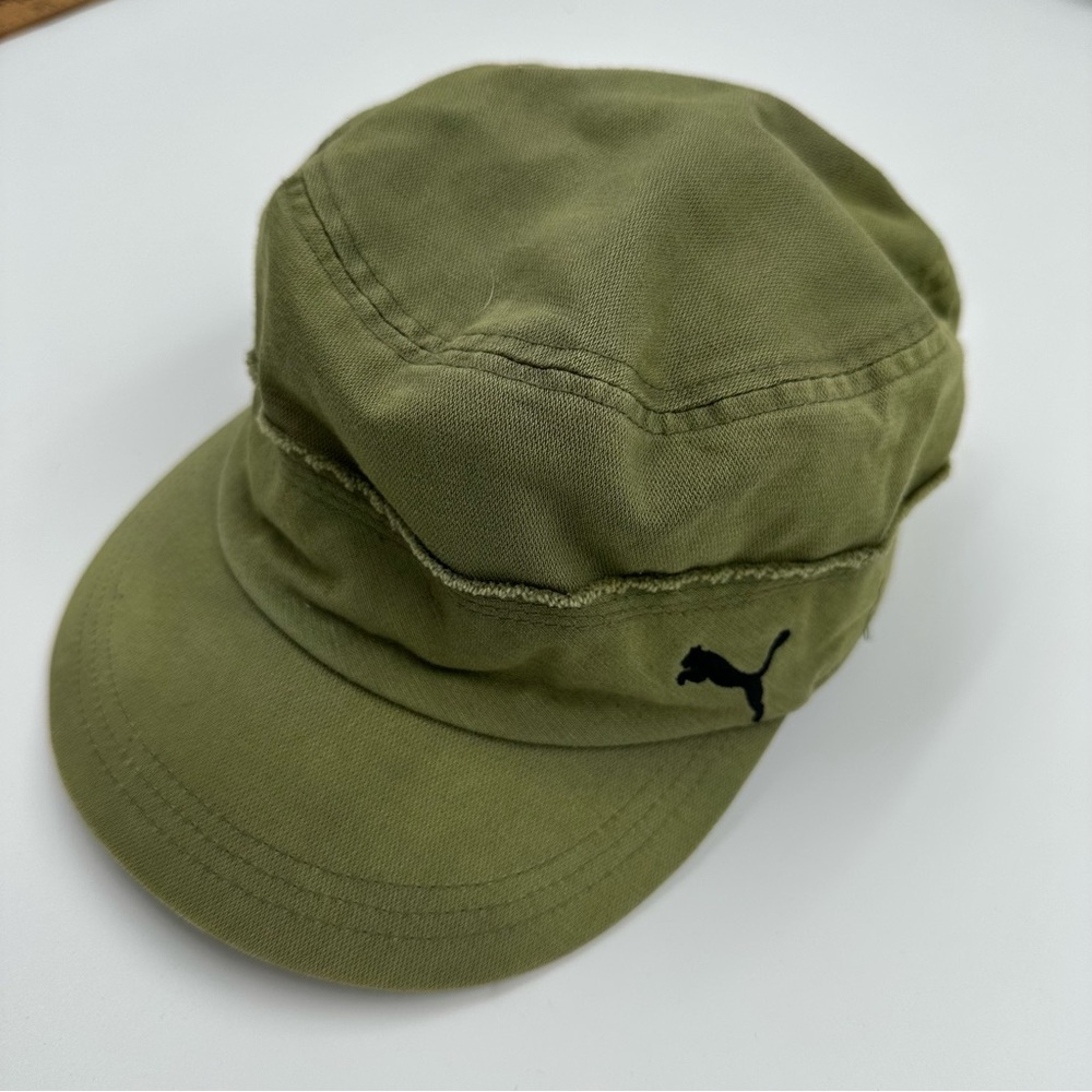 Puma Olive Green Military Cadet Hat Distressed Raw Edge Cap Size L/XL